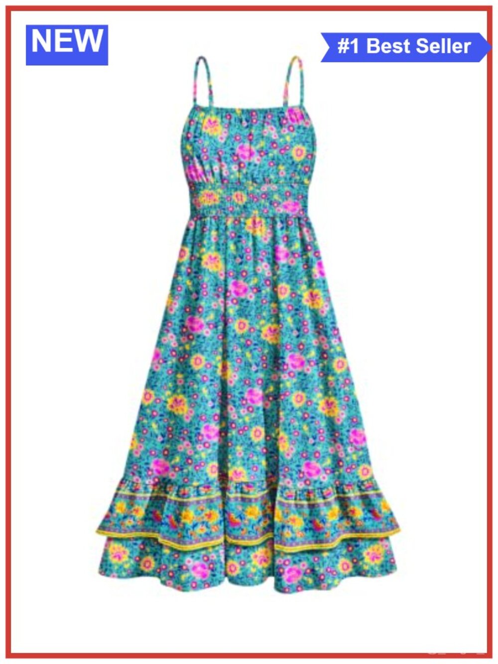 Women's Floral Maxi Sundress Cotton Rayon Smocked Boho Beach Dress with Pockets